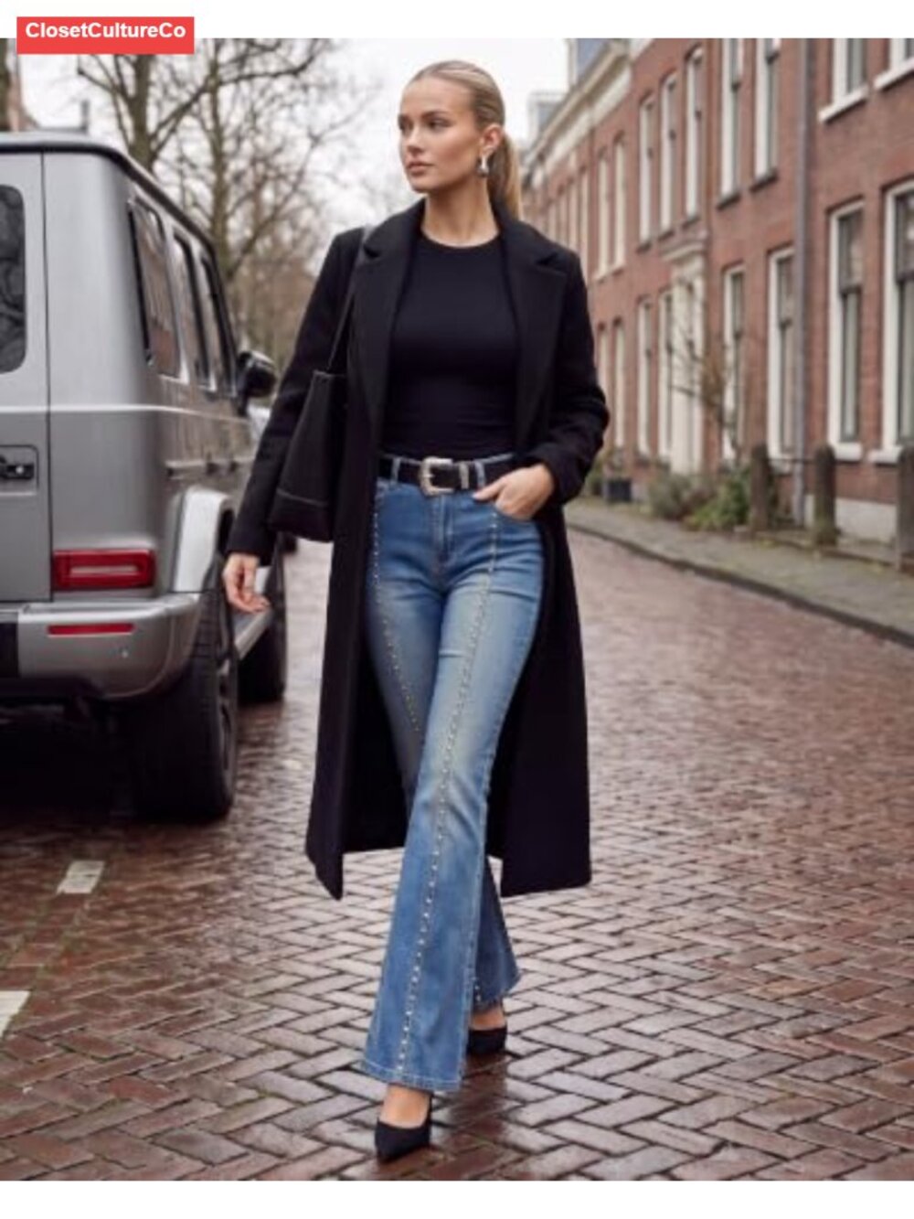 High Waisted Flare Slim Fit Stretchy Denim Jeans - Picture 2 of 6